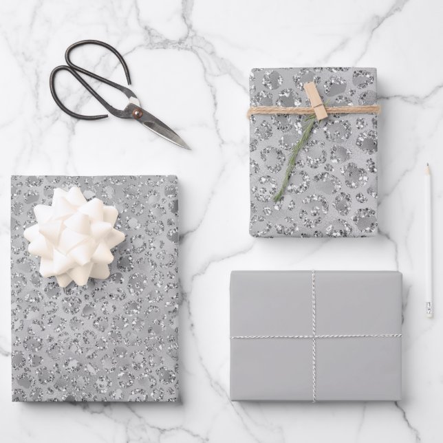 Silver Leopard Grey Meow Kitty Cat  Wrapping Paper Sheet (Front)
