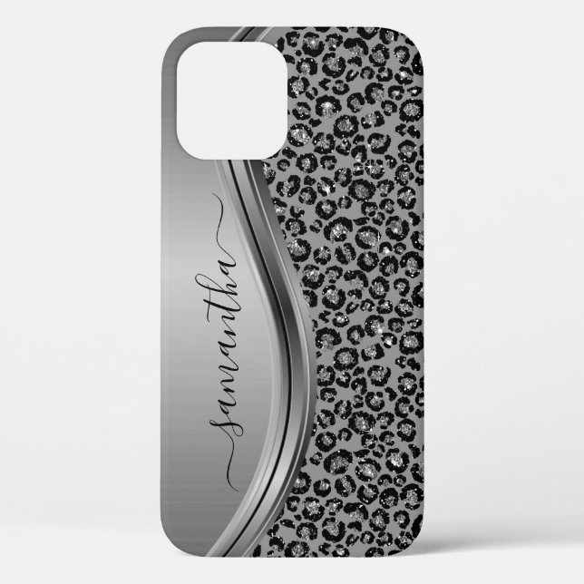 Silver Leopard  Handwritten Name Metal Case-Mate iPhone Case (Back)