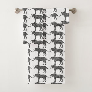 Silver leopard on White Classic Bath Towel Set