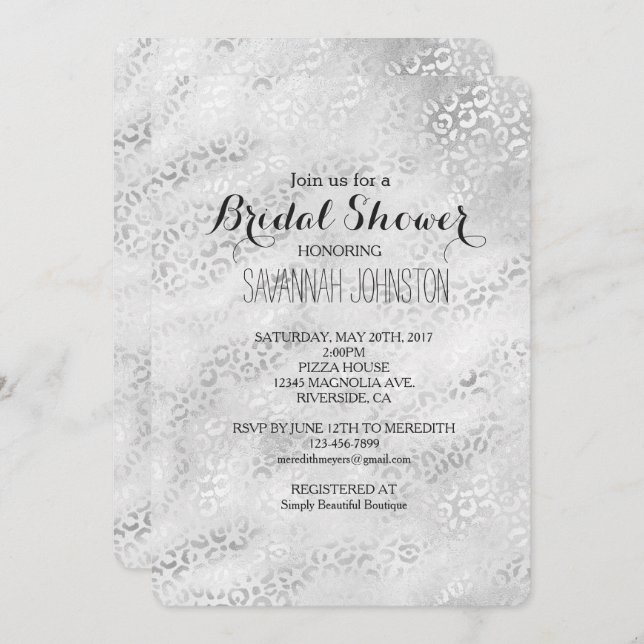 Silver Leopard Print bridal shower Invitation (Front/Back)