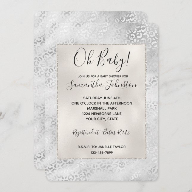 Silver Leopard Print Invitation (Front/Back)