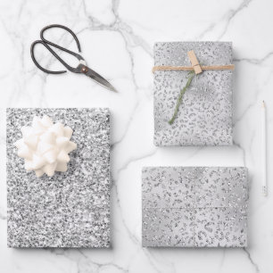 Silver Leopard Print Luxe Glitter       Wrapping Paper Sheet
