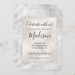 Silver Leopard Print personalised Invitation
