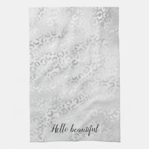 Silver Leopard Print personalised Tea Towel