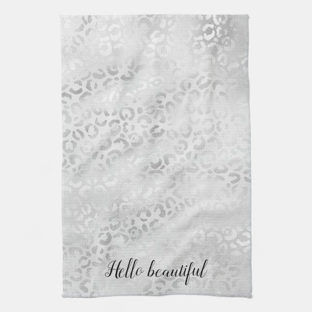 Silver Leopard Print personalised Tea Towel (Vertical)