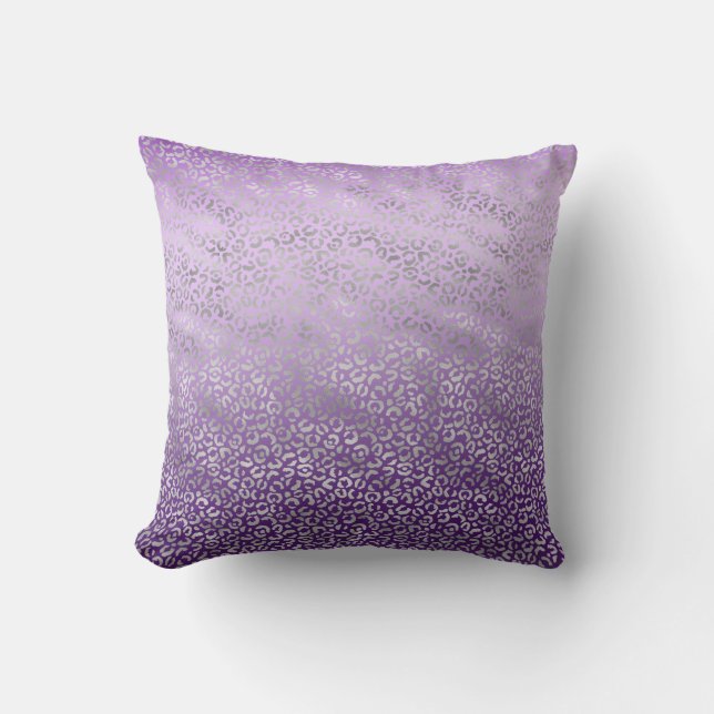 Silver Leopard Print Purple Ombre Cushion (Front)