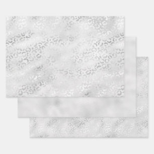Silver Leopard Print Wrapping Paper Sheet
