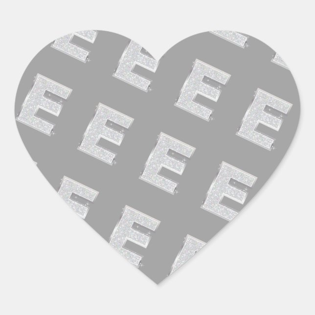 Silver Letter E Heart Sticker (Front)