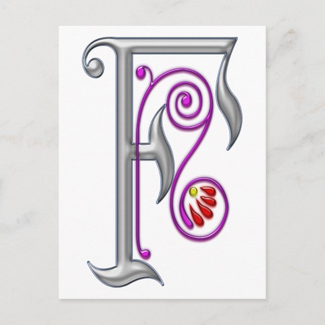 Silver Letter F Ornamental II Print Postcard (Front)