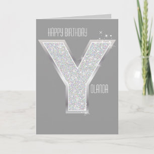 Silver Letter Y Card