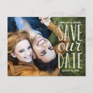 Silver Lettering Overlay Photo Save the Date Announcement Postcard