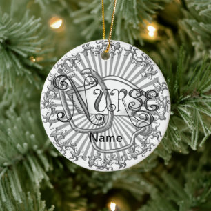 Silver  Letters Nurse Ceramic Ornament