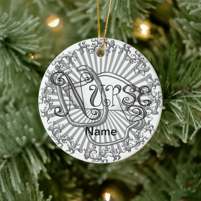 Silver letters nurse  ceramic ornament (Tree)