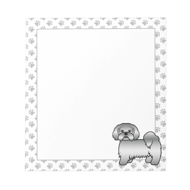 Silver Lhasa Apso Cute Cartoon Dog Illustration Notepad (Front)