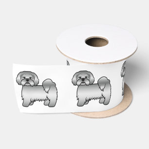 Silver Lhasa Apso Cute Cartoon Dog Illustration Satin Ribbon