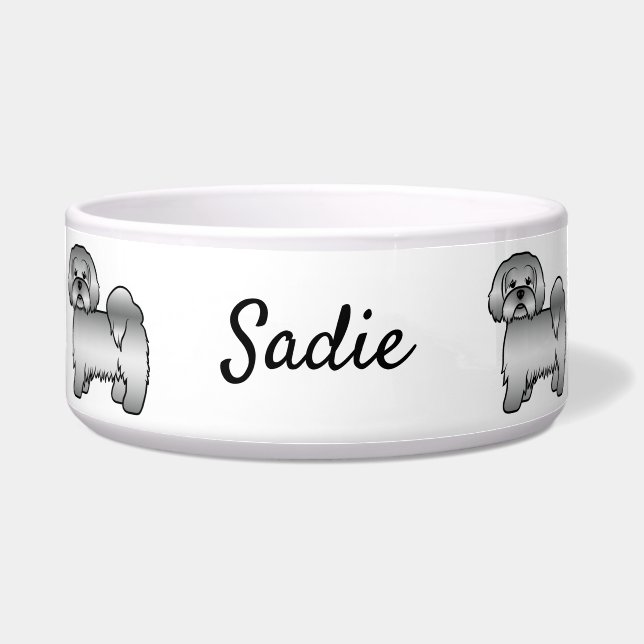 Silver Lhasa Apso Cute Cartoon Dog & Name (Front)