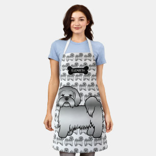 Silver Lhasa Apso Cute Cartoon Dog & Name Apron