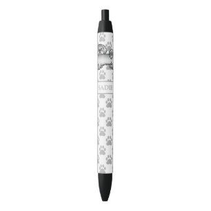 Silver Lhasa Apso Cute Cartoon Dog & Name Black Ink Pen