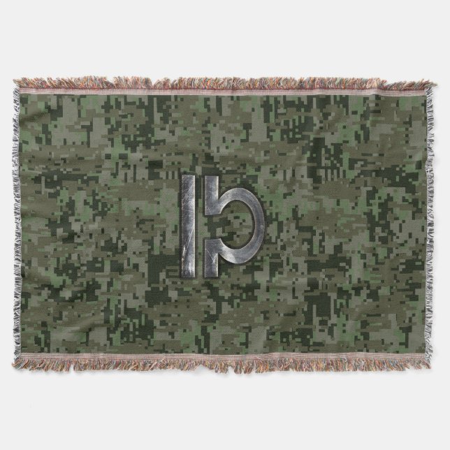 Silver Libra Zodiac Green Digital Camo Throw Blanket (Front)