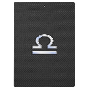 Silver Libra Zodiac Sign on black snake skin style Clipboard