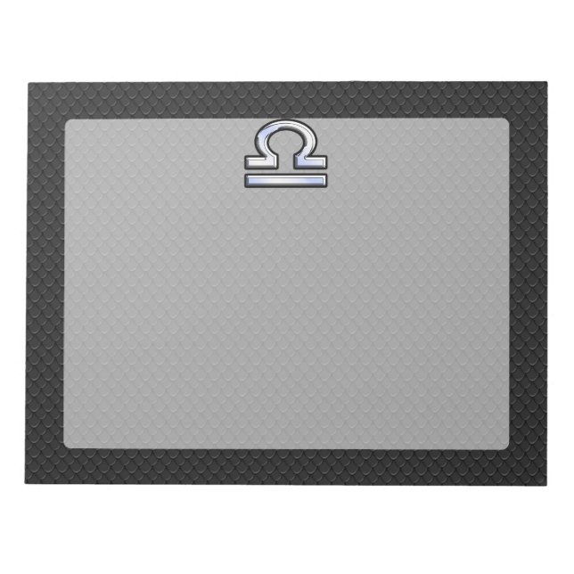 Silver Libra Zodiac Sign on black snake skin style Notepad (Front)