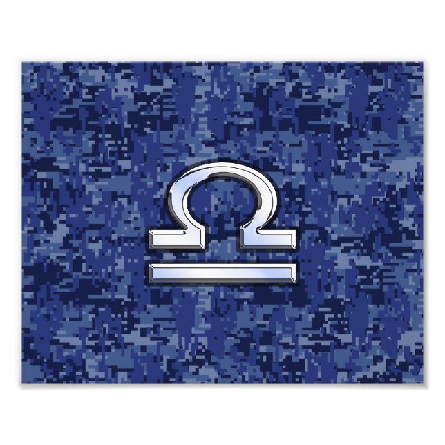 Silver Libra Zodiac Sign on blue digital camo (Front)
