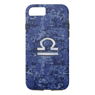 Silver Libra Zodiac Sign on blue digital camo Case-Mate iPhone Case