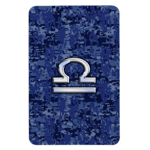 Silver Libra Zodiac Sign on blue digital camo Magnet