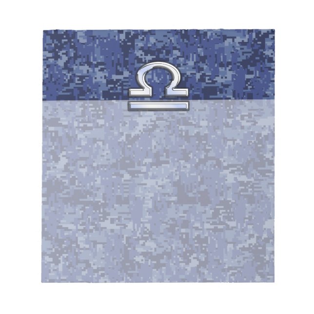 Silver Libra Zodiac Sign on blue digital camo Notepad (Front)