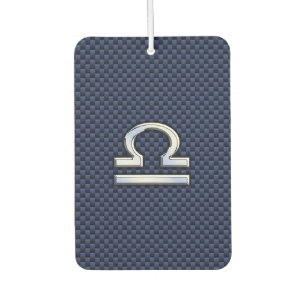 Silver Libra Zodiac Symbol Navy Blue Carbon Fibre Car Air Freshener