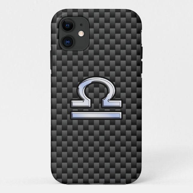 Silver Libra Zodiac Symbol on Carbon Fibre Print Case-Mate iPhone Case (Back)