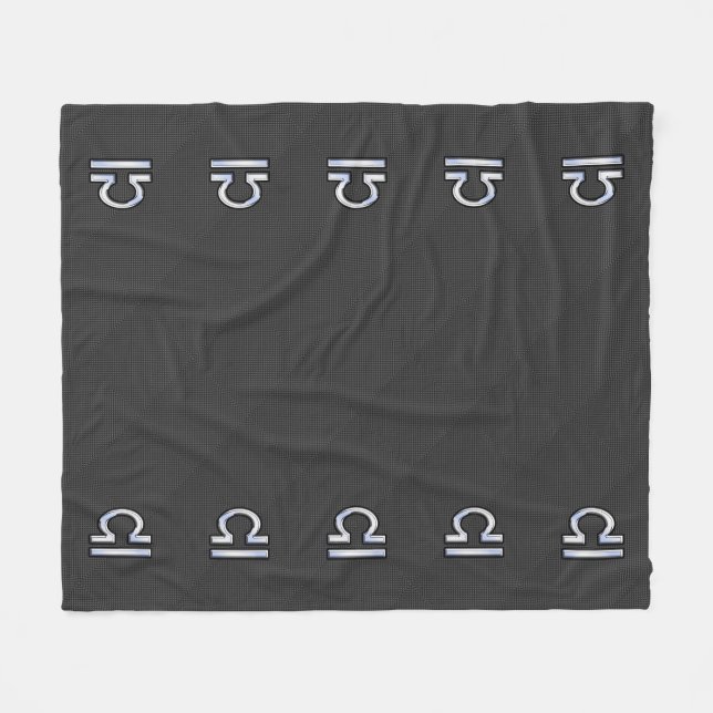 Silver Libra Zodiac Symbol on Carbon Fibre Print Fleece Blanket (Front (Horizontal))