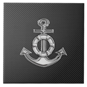 Silver Lifesaver Anchor on Black Carbon Fibre Tile