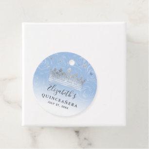 Silver Light Baby Blue Roses Elegant Quinceanera Favour Tags