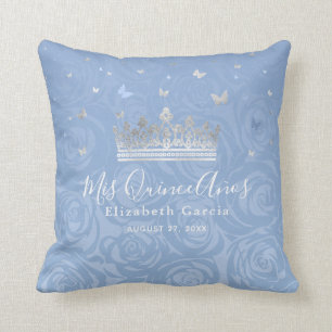 Silver Light Baby Blue Roses Mis Quince Anos Cushion