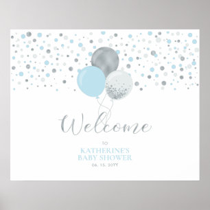 Silver & Light Blue Balloons Baby Shower Welcome Poster