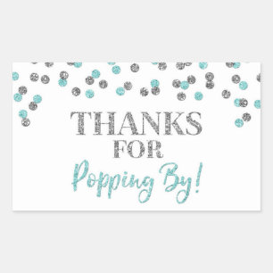 Silver Light Blue Confetti Thanks for Popping By Rectangular Sticker