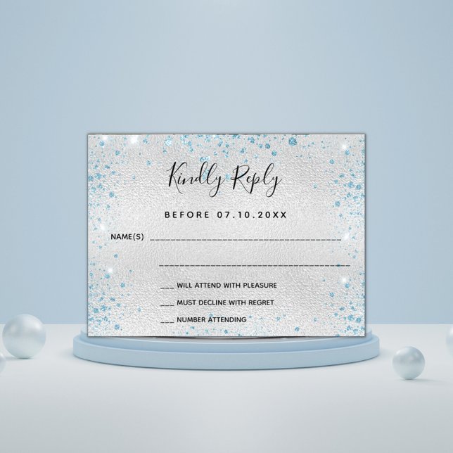 Silver light blue glitter budget wedding RSVP Flyer (Creator Uploaded)
