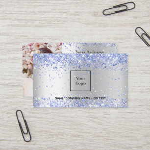 Silver light blue photo QR code Business Card