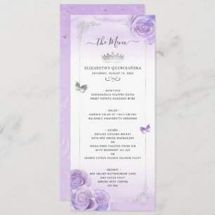 Silver Light Purple Roses Elegant Floral Menu