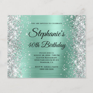 Silver Light Teal Glam Monogram 40th Birthday Flyer