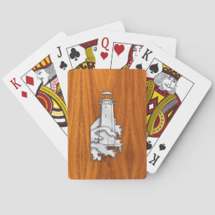 Silver Lighthouse on Teak Wood Style Playing Cards