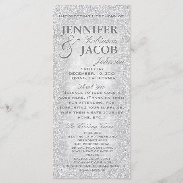 Silver Lights Wedding Program (Front)