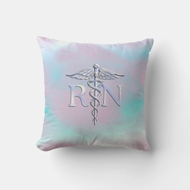 Silver Like RN Caduceus Medical Mother Pearl Cushion (Front)