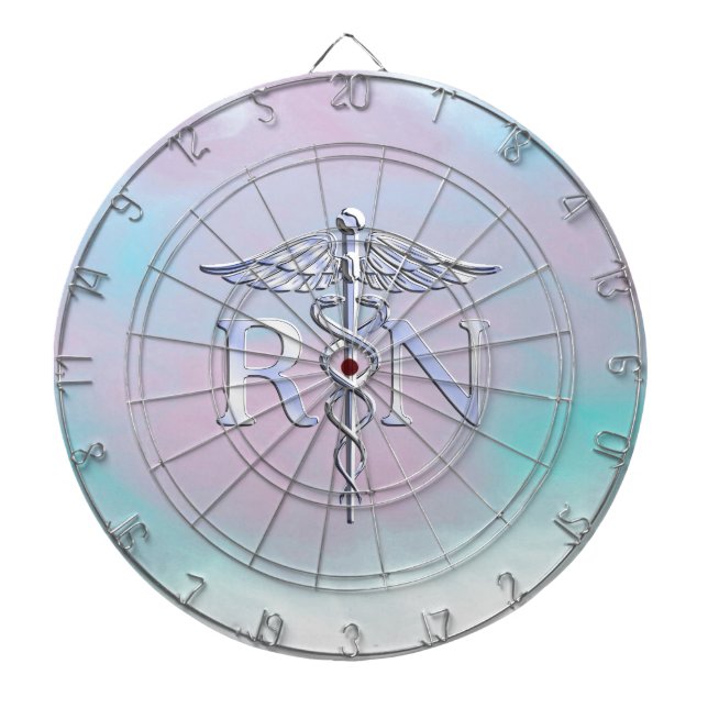 Silver Like RN Caduceus Medical Mother Pearl Dartboard (Front)
