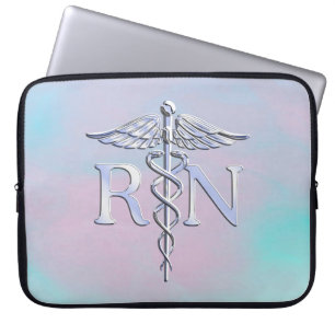 Silver Like RN Caduceus Medical Mother Pearl Laptop Sleeve