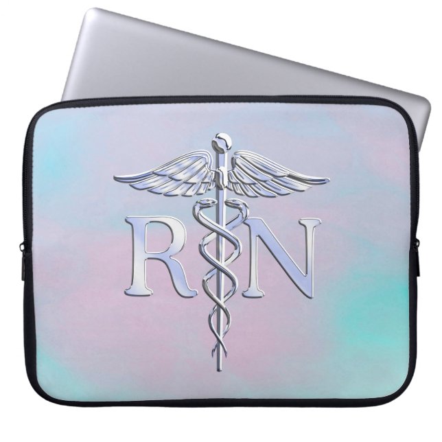 Silver Like RN Caduceus Medical Mother Pearl Laptop Sleeve (Front)