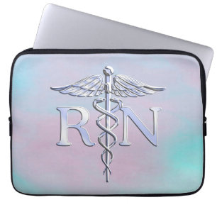 Silver Like RN Caduceus Medical Mother Pearl Laptop Sleeve
