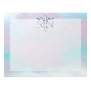 Silver Like RN Caduceus Medical Mother Pearl Notepad