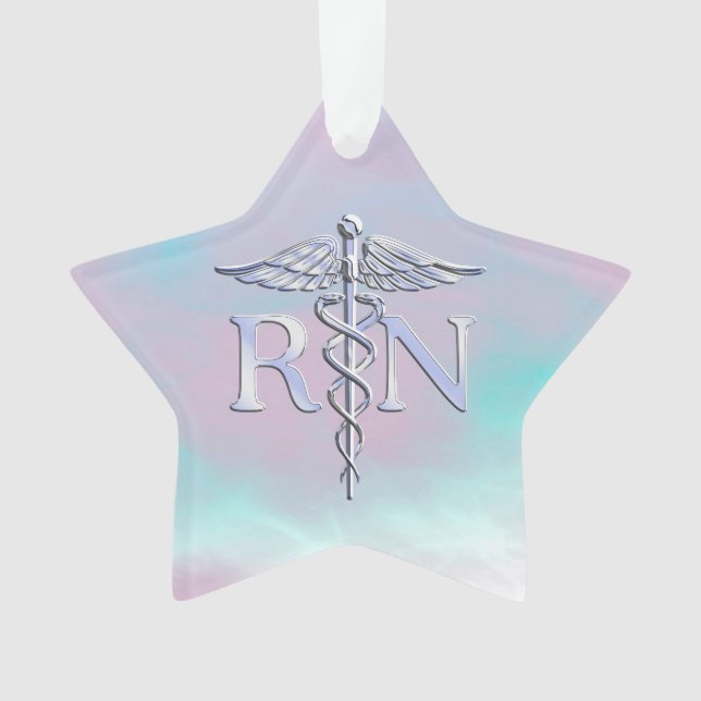 Silver Like RN Caduceus Medical Mother Pearl Ornament (Front)